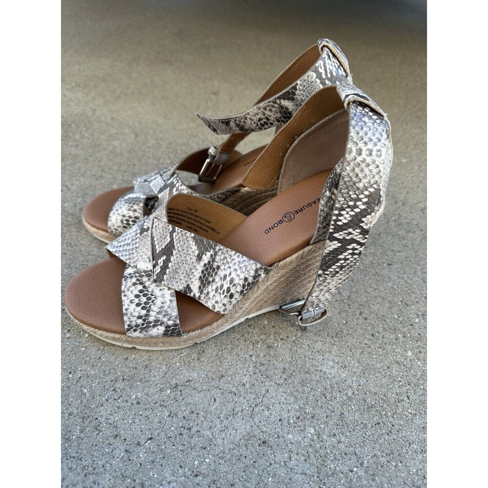 Treasure & Bond Snake-Print Wedge Sandals in Brown and Cream